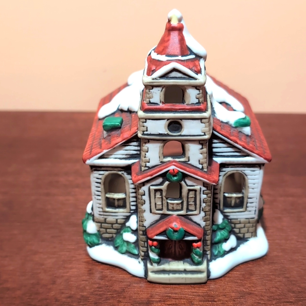 Lefton Handpainted Colonial Village Church Tea Light Holder 05817 Christmas 1986